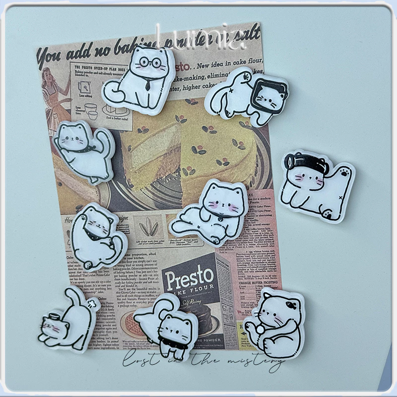 9ชิ้นแมวตู้เย็นแม่เหล็ก/แขวนคณะกรรมการอุปกรณ์ตกแต่ง/เครื่องประดับ3ง/กระดานข้อความ/สติกเกอร์เอกสารสํานักงาน/อาหารจําลอง/สติกเกอร์ตู้เย็นกินลี่/ตกแต่งบ้า
