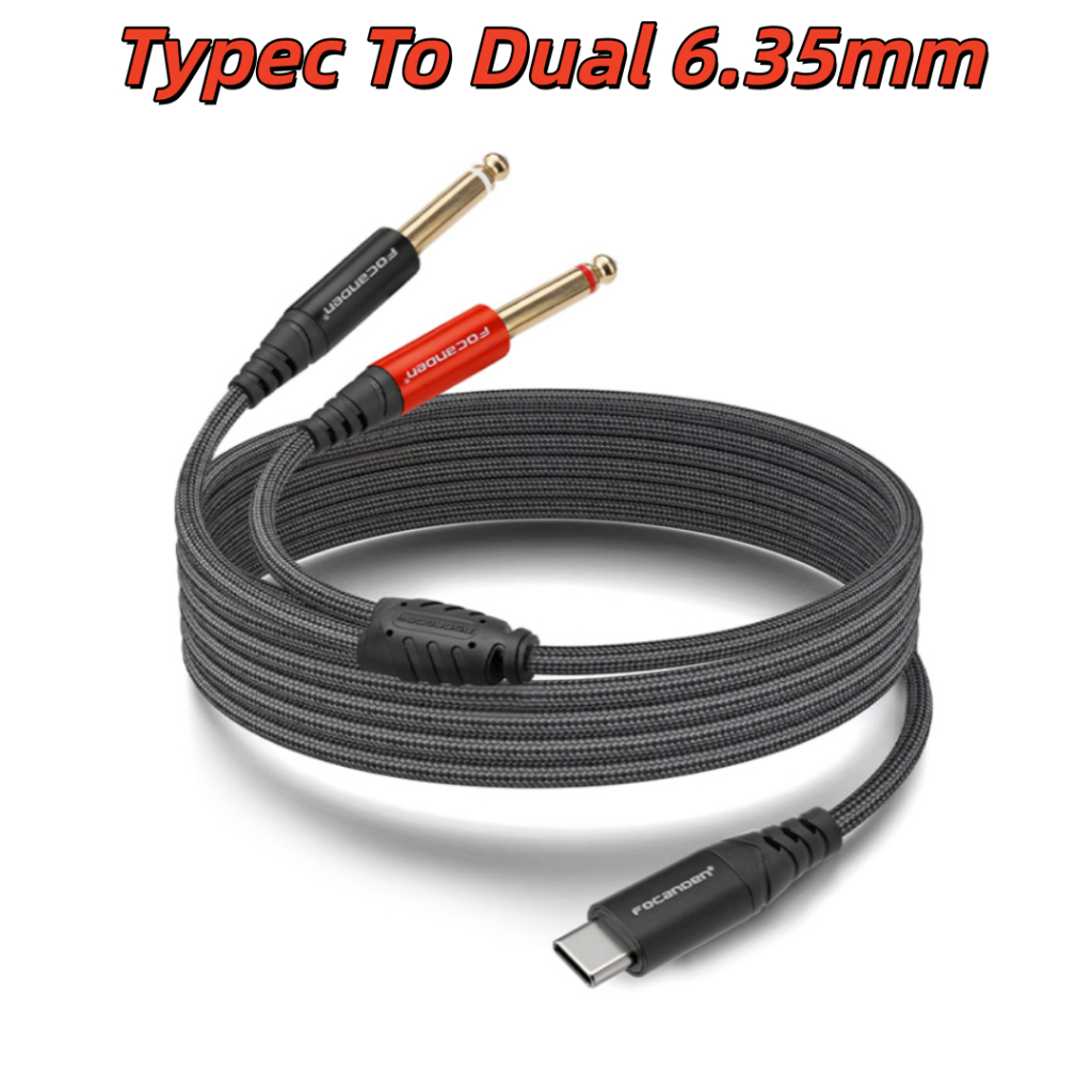 1.0M-5.0MTypeC ถึง Dual 6.35 มม.สายสัญญาณเสียงสเตอริโอ Y Splitter TS สายสัญญาณเสียงสําหรับสมาร์ทโฟน, แล็ปท็อป