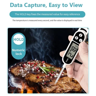 คิปรัน เครื่องวัดอุณหภูมิอาหาร,เครื่องวัดอุณหภูมิอาหารเนื้อดิจิตอลสําหรับทําอาหารครัวบาร์บีคิว,โพรบอ่านทันทีกับหัววัดยาว,ตรวจสอบอุณหภูมิที่ถูกต้อง, จอแอลซีดีขนาดใ ℃/℉ ปุ่มปุ่ม