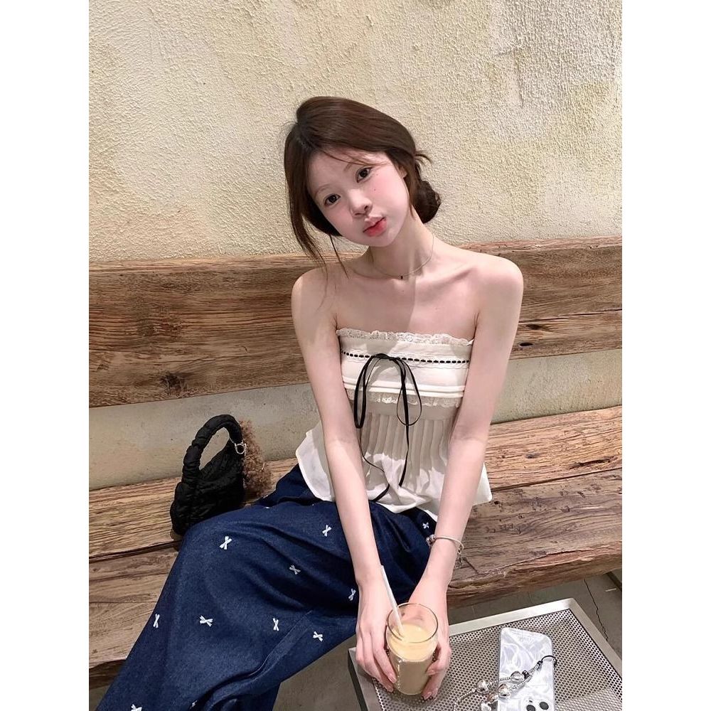 เสื้อยืดเปิดไหล่ผู้หญิงเวอร์ชั่นเกาหลีพร้อมเสื้อเชือกรูดแฟชั่น