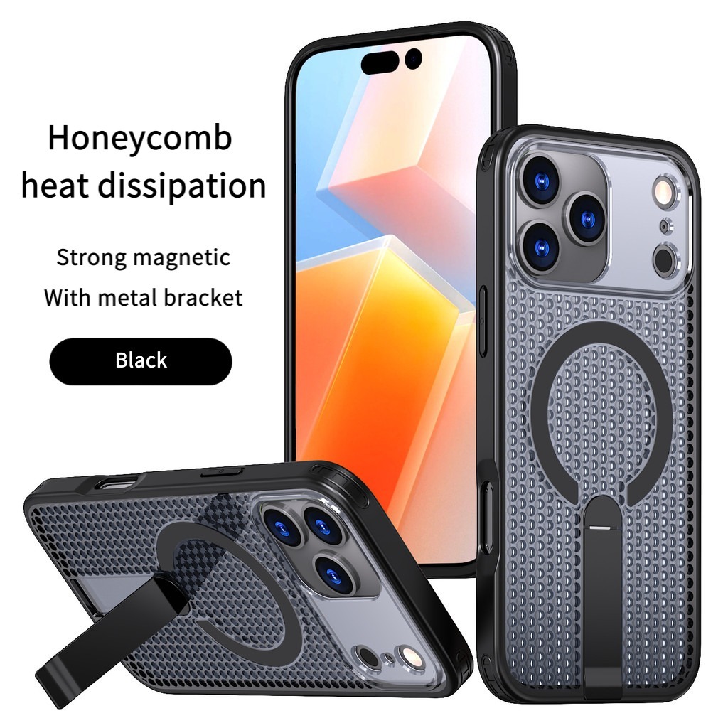 การกระจายความร้อน Cooling Magnetic ขาตั้งโลหะ เคสโทรศัพท์สําหรับ iPhone 17 16 15 14 13 12 11 Pro Max Plus Air เคสชาร์จไร้สาย
