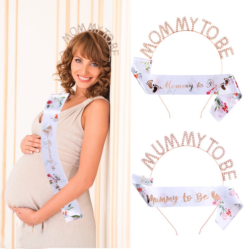 อุปกรณ์งานปาร์ตี้อาบน้ําเด็ก Mummy/Mommy To Be Headband Sash for Gender Reveal Party Decorative