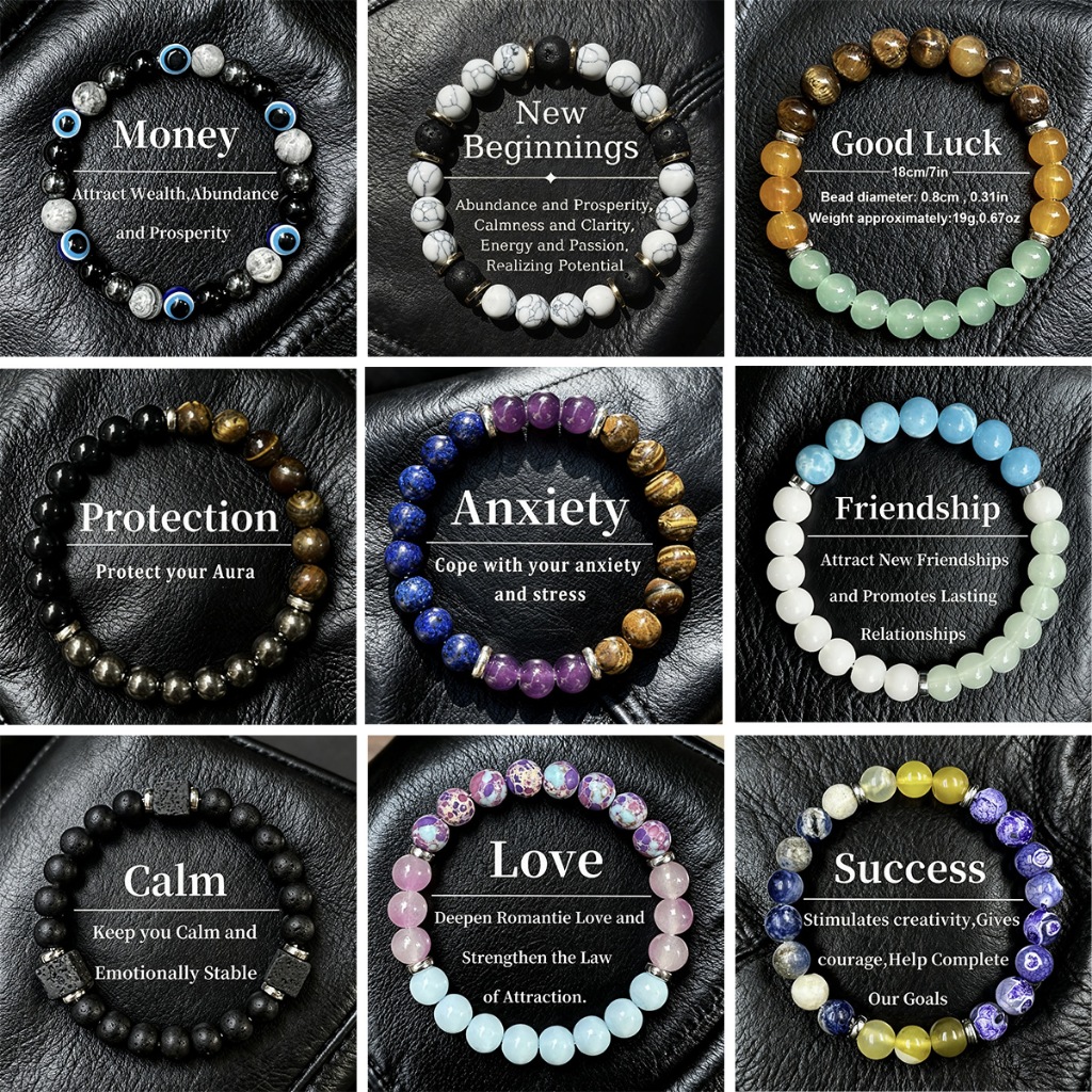 สร้อยข้อมือลูกปัด 8 มม. ผู้หญิงสร้อยข้อมือหินธรรมชาติ Tigers Eye Amethyst Handmade Unisex กําไลข้อมือ