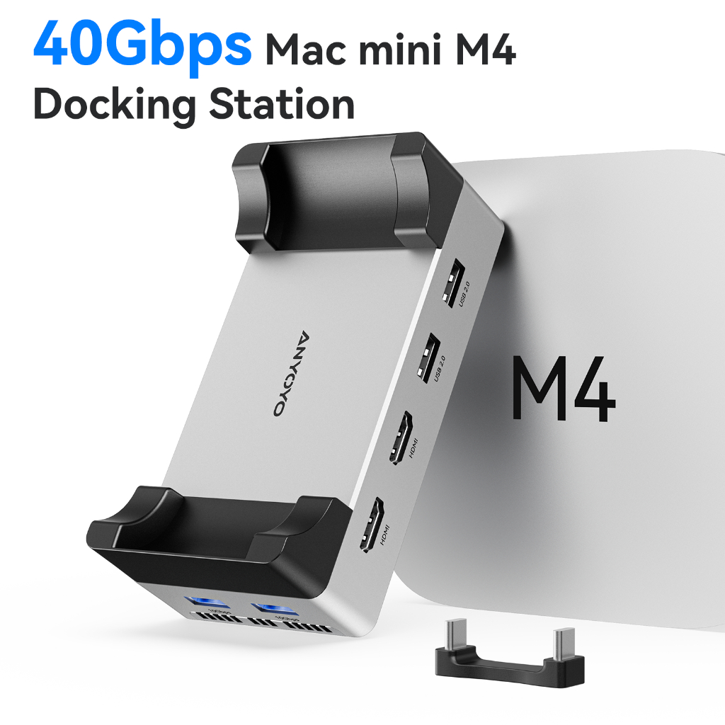 ACASIS Mac Mini M4 Dock & Stand 40Gpbs 8-IN-1 Docking Station USB-C Hub 2xDP, SD/TF 3.0, 3xUSB-A 3.2, M.2 NVME SSD Enclosure ใช้งานร่วมกับ Thunderbolt 4/3