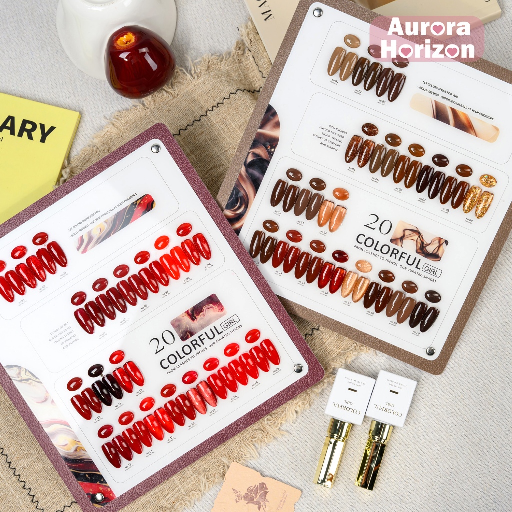 【พร้อมส่งในกรุงเทพฯ】สีทาเล็บเจล💅 20สี Colorful Girl ฟรีชาร์ทสี เจลสุดหรู รวมเจลแคทอาย เนื้อใส กลิตเตอร์ ✨ โทนน้ำตาลChocolates/โทนแดง วิ้งละเอียด แวววาวสวยหรูทุกมุมมอง 💎