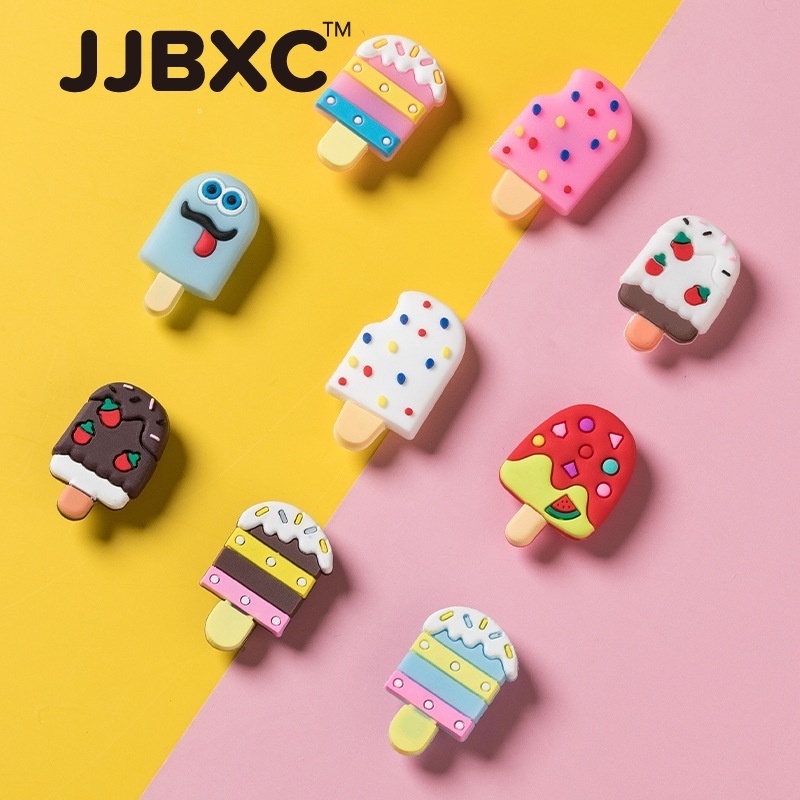 JJBXC ตัวติดรองเท้า charm การ์ตูนน่ารัก Ice Cream ราคาต่อ 1 ชิ้น ตกแต่งหัวเข็มขัดรองเท้า อุปกรณ์ตกแต่งรองเท้า