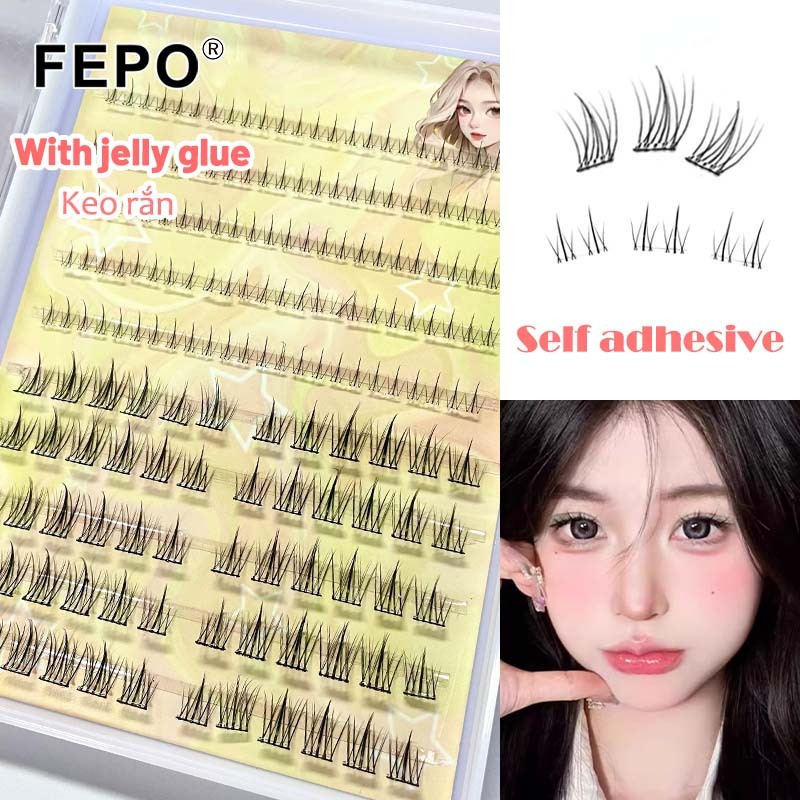 FEPO 10 แถว ขนตาปลอมแบบมีกาวในตัวไม่ต้องใช้กาว ขนตากาวในตัวเริ่มต้น120แผ่น10-13มม