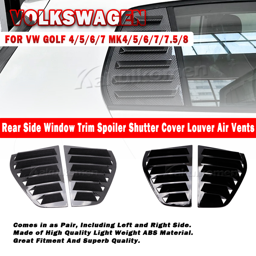ด้านหลังหน้าต่างด้านข้างสปอยเลอร์ฝาครอบชัตเตอร์ Louver ช่องระบายอากาศสําหรับ VW Golf 5/6/7 MK5/6/7/7