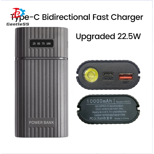 2-Slot 21700/18650 Power Bank Case Solder-Free PD Multi-Protocol QC3.0 Fast Charging กล่องแบตเตอรี่