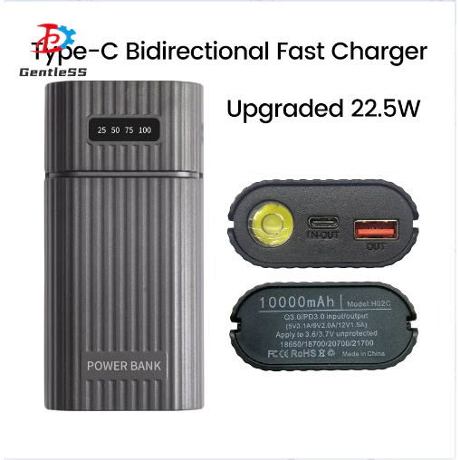 2-Slot 21700/18650 Power Bank Case Solder-Free PD Multi-Protocol QC3.0 Fast Charging กล่องแบตเตอรี่