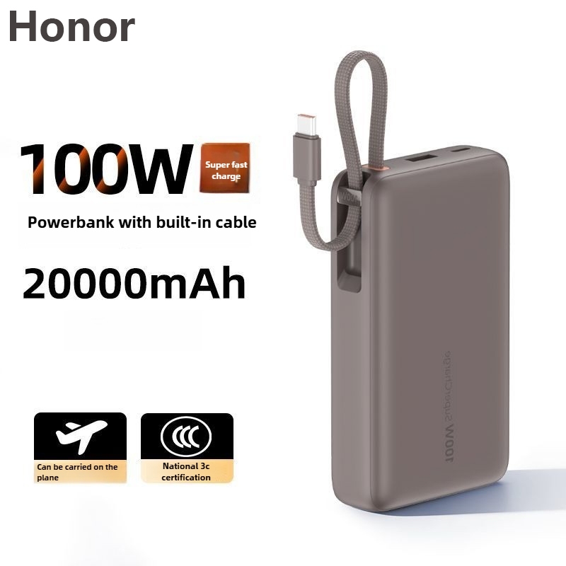 Original Honor Choice 100W 20000mah PowerBank with Cable Large Capacity Portable 3C Certified Fast C