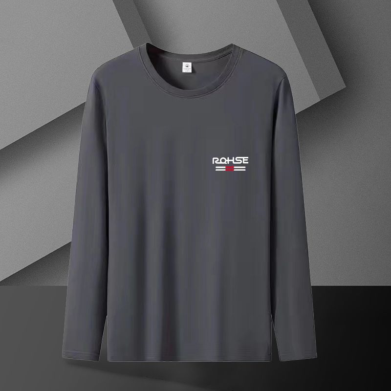 เสื้อยืดแขนยาวไซส์ใหญ่สำหรับผู้ชาย สำหรับฤดูใบไม้ร่วงและใส่ลำลอง ออกแบบเปิดกระดุมรอบคอ