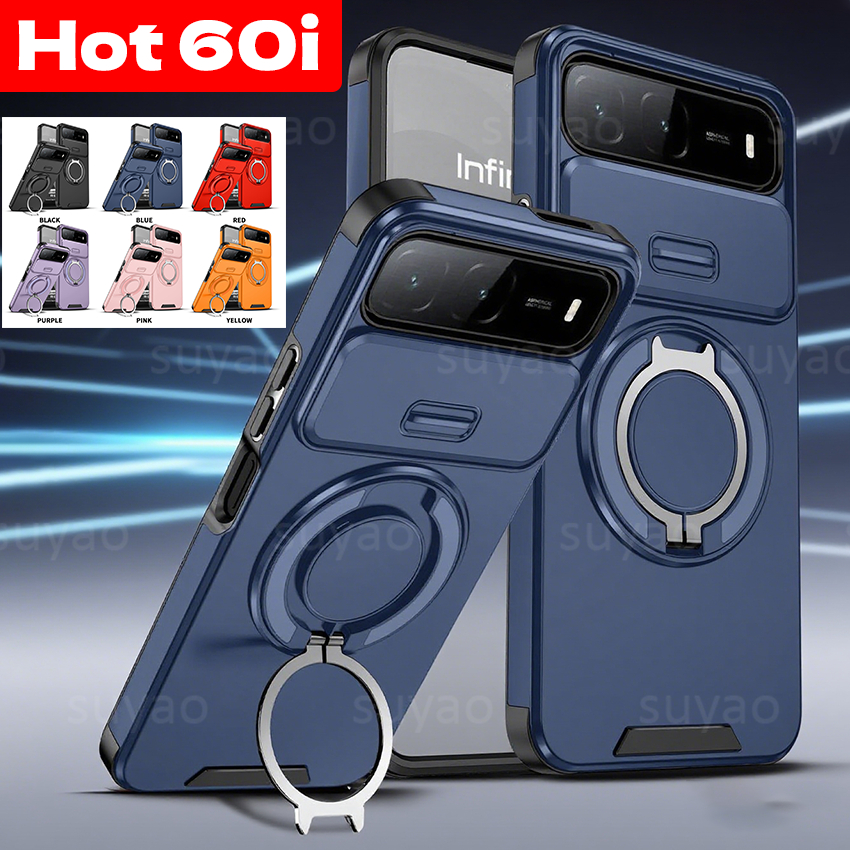 สําหรับ infinix Hot 60i 5G 2025 เคสโทรศัพท์เกราะผู้ถือแหวนแม่เหล็กปลอก Hot60i infinixHot60i เลนส์ป้องกันกันกระแทกปกหลัง