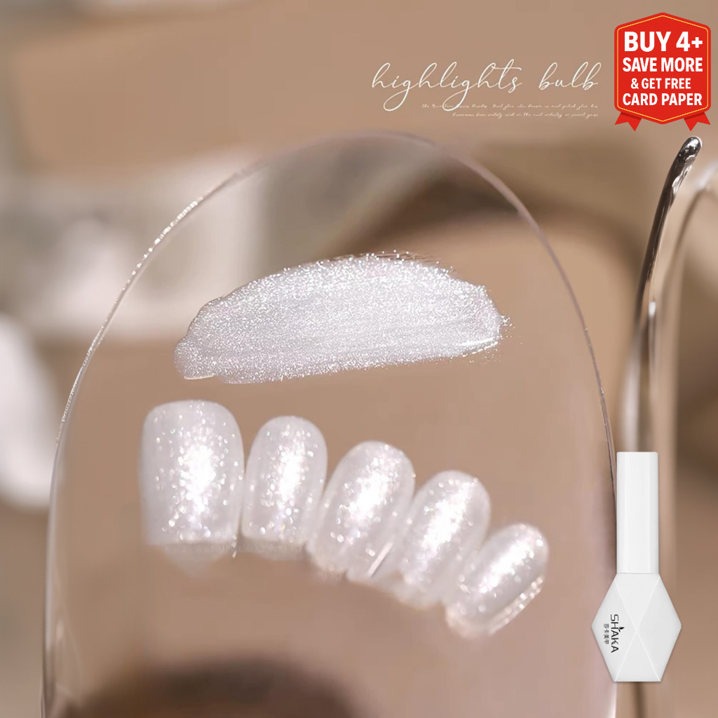 SHAKA สีทาเล็บเจลหลอดไฟไฮไลท์ วิบวับสว่างชัด เพ้นท์เล็บ รุ่นกลิตเตอร์เม็ดละเอียด โทนสีขาว แบบแช่ออก ติดทนนาน UV ทำเล็บ [SK60]