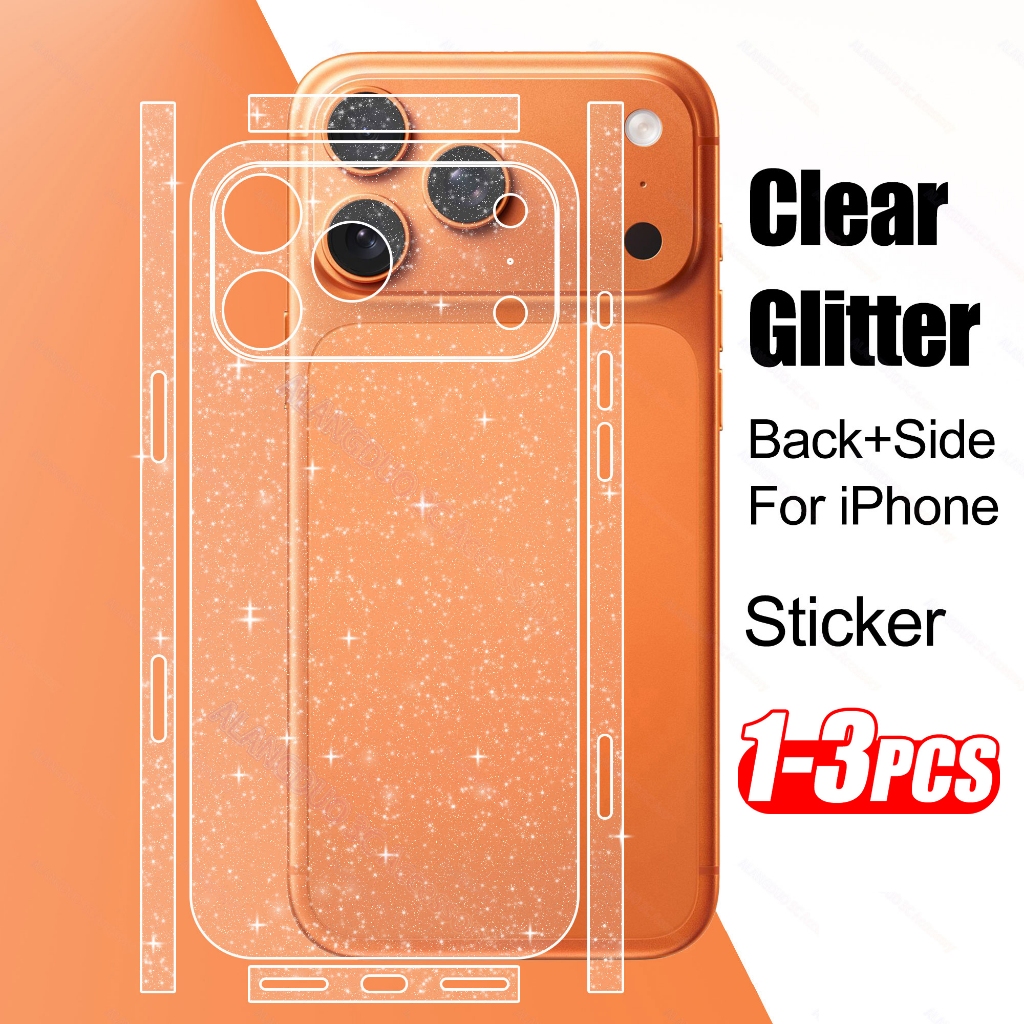 Matte สีดําโปร่งใส Glitter BacK ฟิล์มสําหรับ iPhone 17 Pro Max 17Pro ด้านข้างคาร์บอนไฟเบอร์รูปแบบสติกเกอร์ป้องกันหน้าจอ