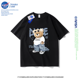 NASA เสื้อยืดชายหญิงแขนสั้น สตรีทฮิปฮอป summer หมีสุดเท่ พิมพ์ลาย คอตตอน คอกลม หลวมและระบายอากาศ