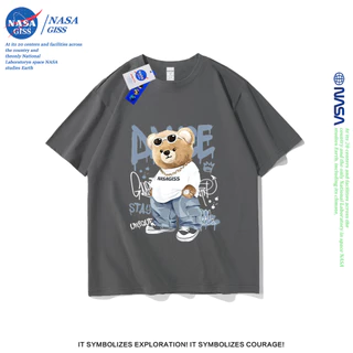 NASA เสื้อยืดชายหญิงแขนสั้น สตรีทฮิปฮอป summer หมีสุดเท่ พิมพ์ลาย คอตตอน คอกลม หลวมและระบายอากาศ