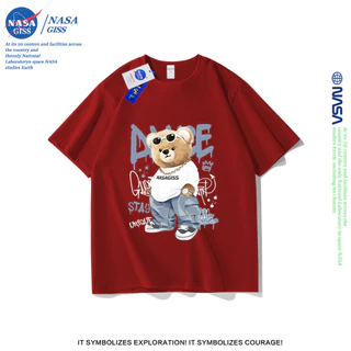NASA เสื้อยืดชายหญิงแขนสั้น สตรีทฮิปฮอป summer หมีสุดเท่ พิมพ์ลาย คอตตอน คอกลม หลวมและระบายอากาศ