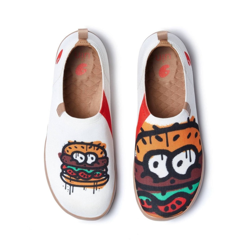 UIN Toledo I รองเท้าส้นเตี้ยสำหรับผู้หญิง รองเท้าท่องเที่ยวสี รองเท้า Lefur-Burger Time