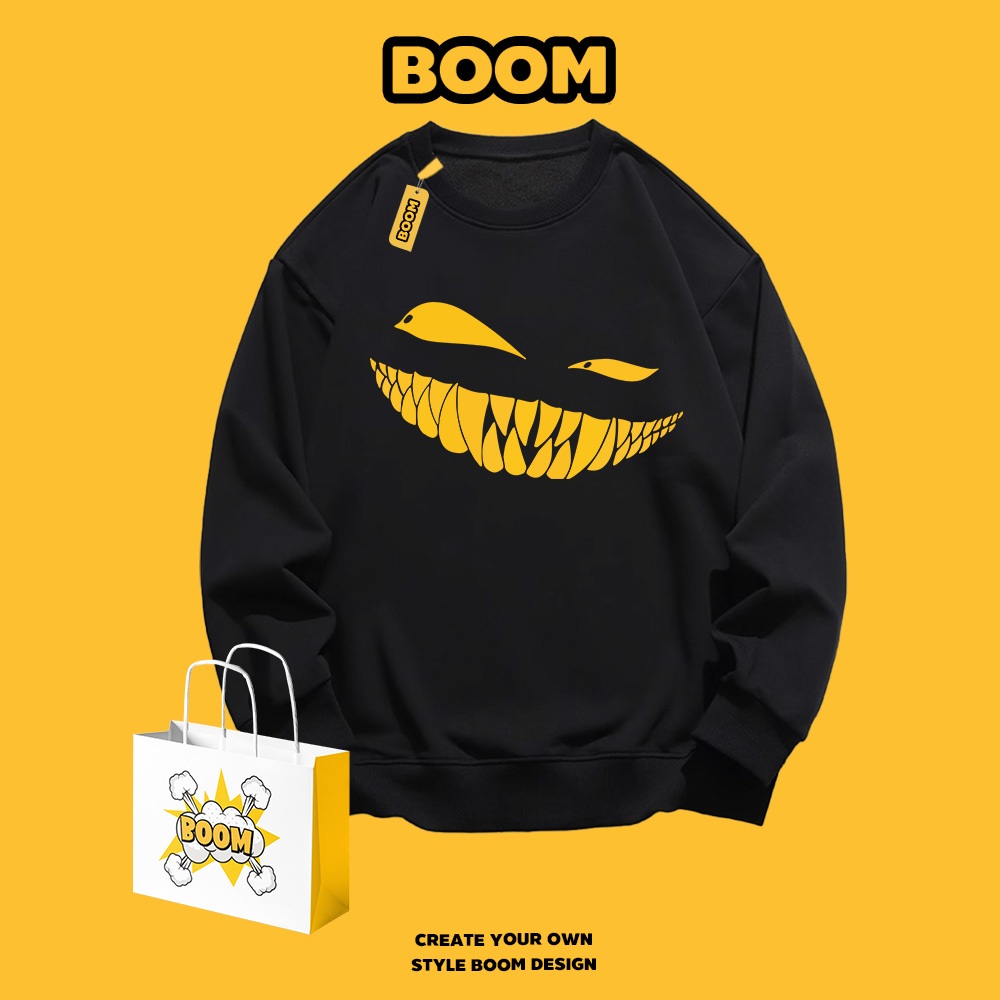 BOOM เสื้อวอร์มคอกลม เสื้อกันหนาวแขนยาว เสื้อวอร์มทรงหลวม แฟชั่นคลาสสิก หลวมและสะดวกสบาย oversize