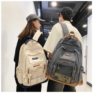 กระเป๋าเป้สะพายหลังบล็อกสีย้อนยุคญี่ปุ่น - สไตล์วิทยาเขตเกาหลีเหมาะกับคู่รักและนักเรียน