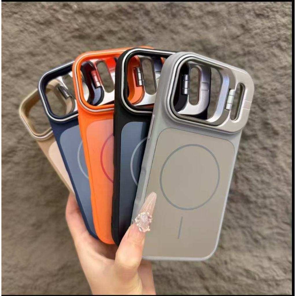 ใหม่ซ่อนยืนสําหรับ ไอโฟน 11 12 13 14 15 16 17 มือโปร สูงสุด เคสโทรศัพท์สีทึบพรีเมี่ยมความรู้สึก ทีพียู นุ่มรวมทุกอย่างป้องกันการตกโทรศัพท์ป้องกันกรณีกร