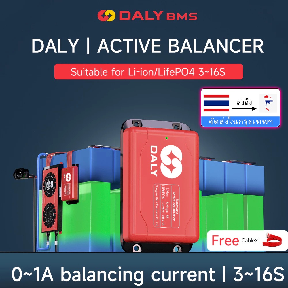 ใหม่ Daly Hardware Active Balance 3S-16S Li-ion LiFePO4 12V 24V 36V 48V BMS 1A Current