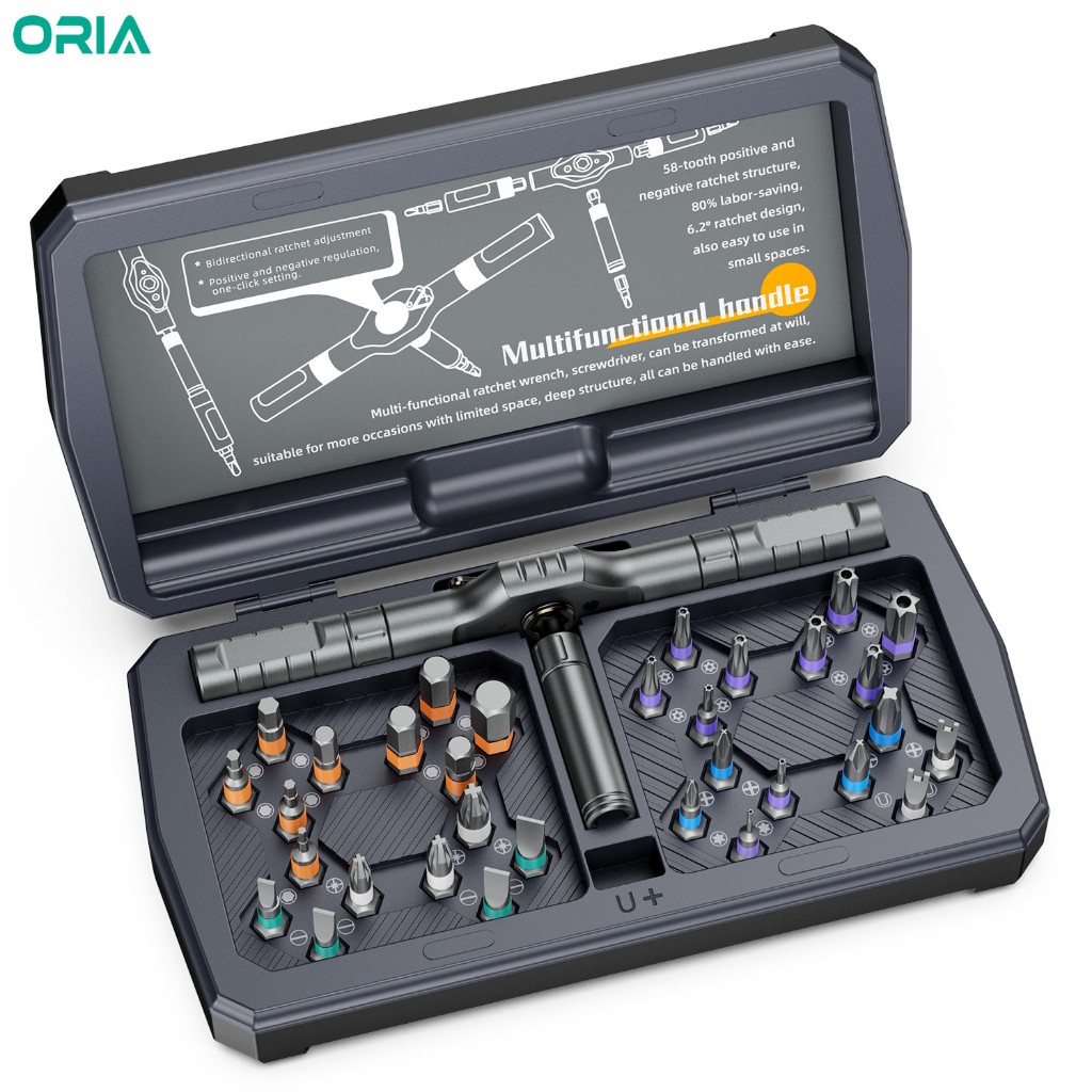 ORIA 34 in 1 ชุดไขควงวงล้อเฟอร์นิเจอร์แบบพกพาคอมพิวเตอร์ชุดเครื่องมือซ่อมแซมจักรยานพร้อม 32 บิต