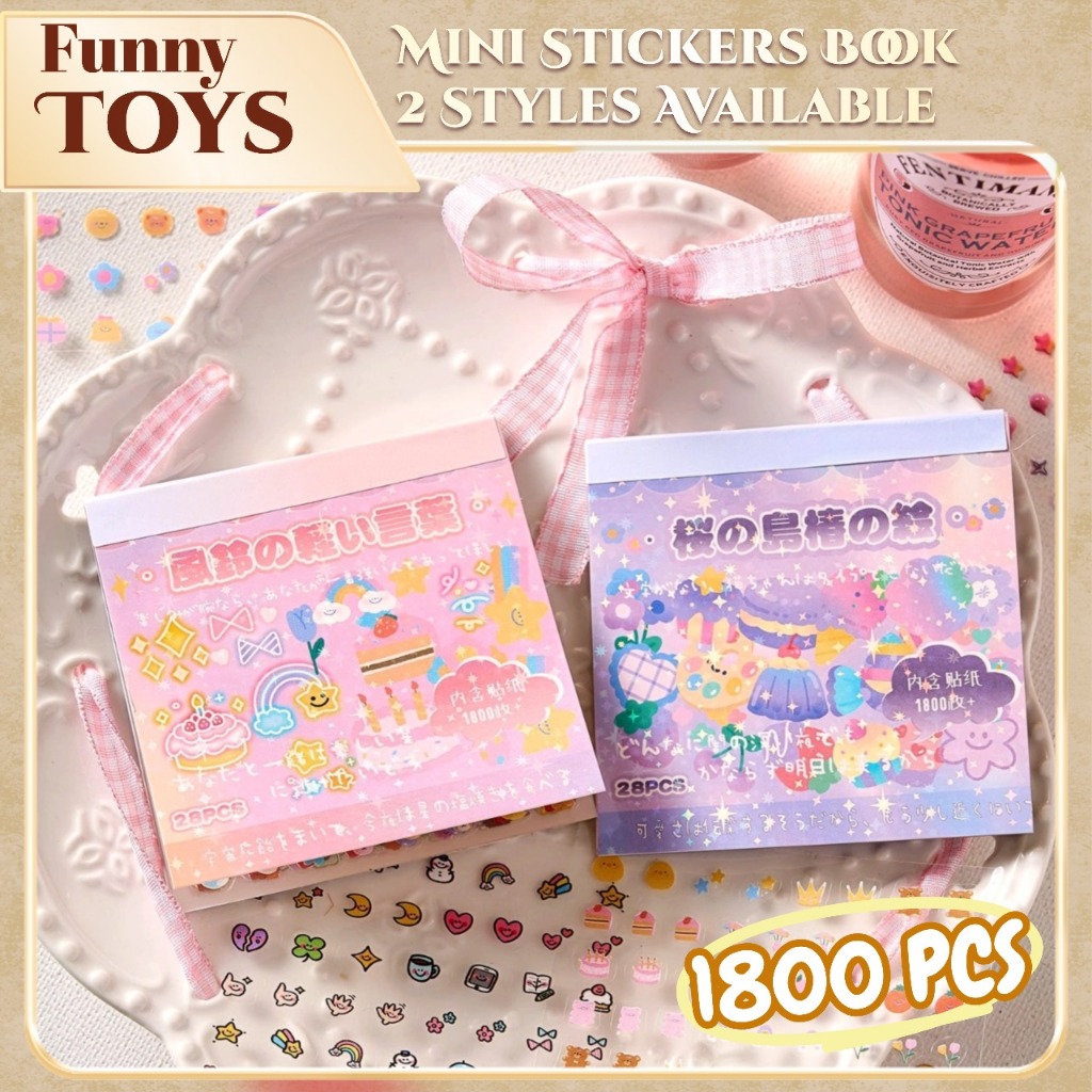 1800 PCS Mini Deco สติกเกอร์หนังสือน่ารัก Emoji สติกเกอร์ชุดการ์ตูน Bow Knot Journal เคสโทรศัพท์เล็บตกแต่งสติกเกอร์ PET DIY Collage