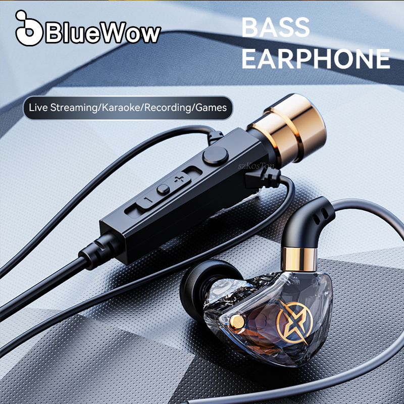 Bluewow KT-02 หูฟังอินเอียร์ แบบมีสาย แจ็ค 3.5 มม. พร้อมไมโครโฟนไดนามิก HD ตัดเสียงรบกวน สําหรับบันทึกเสียงร้องเพลง ไลฟ์สด