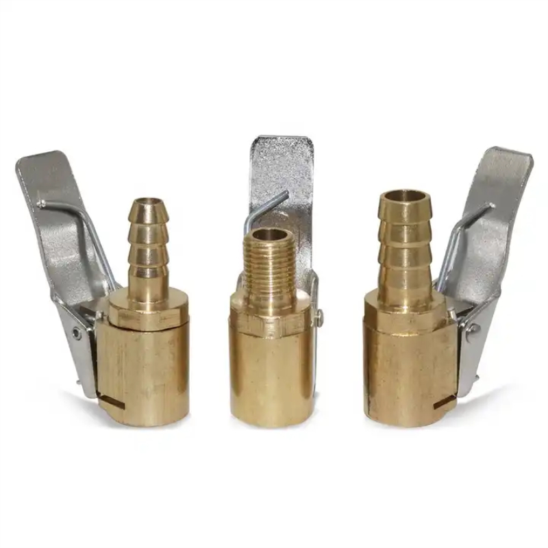 เครื่องเติมลมยางทองเหลือง ล็อคบน Air Chuck Air Compressor ปั๊มอะแดปเตอร์พร้อมขั้วต่อ Barb 8 มม