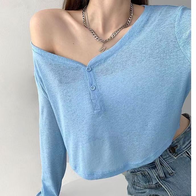 เสื้อยืดใหม่ คอวี แขนยาว สำหรับโยคะและวิ่ง สวมใส่สบายและระบายอากาศได้ดี