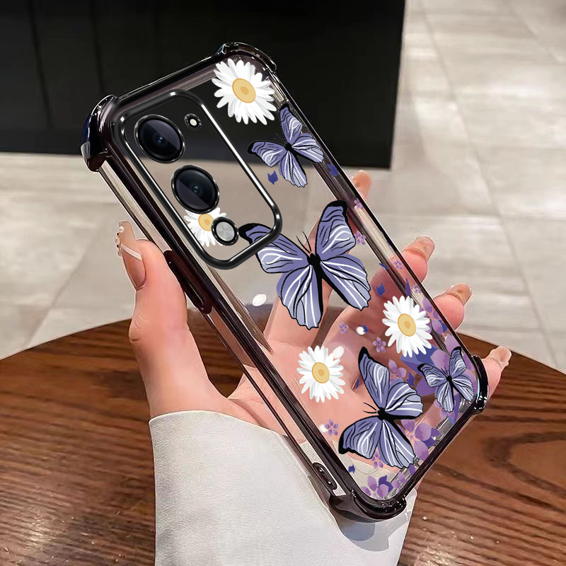 Vivo Y04s VIVO Y21d Air Cushion กันกระแทกเคสใสดอกไม้ผีเสื้อเคสใสซิลิคอน