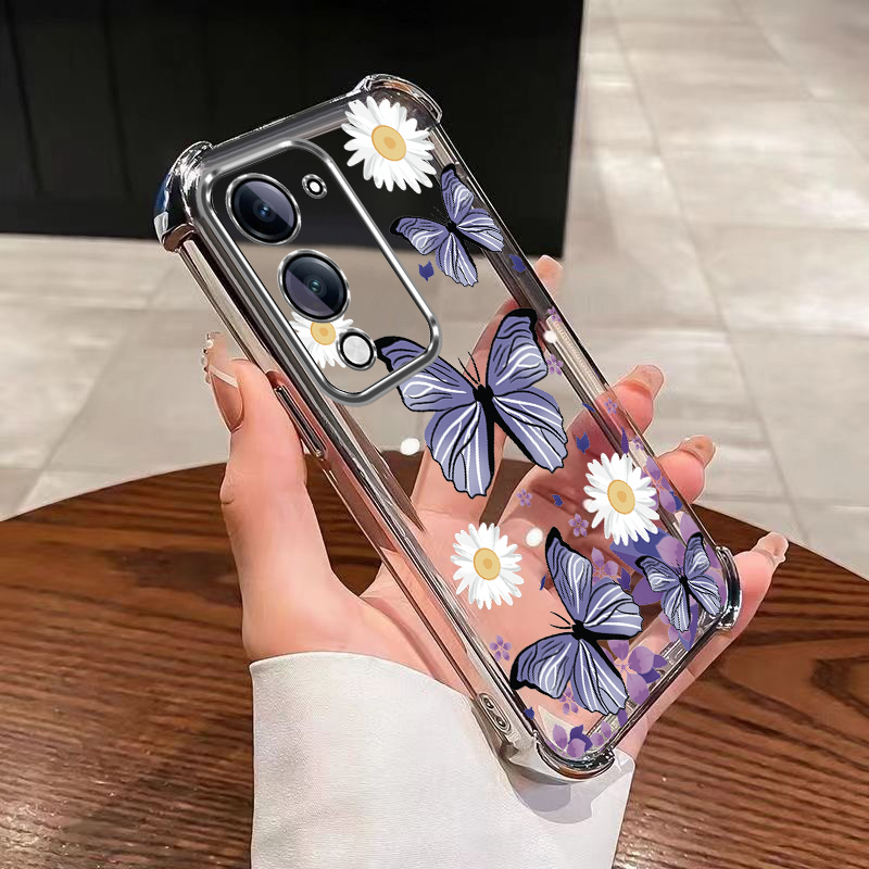 Vivo Y04s VIVO Y21d Air Cushion กันกระแทกเคสใสดอกไม้ผีเสื้อเคสใสซิลิคอน