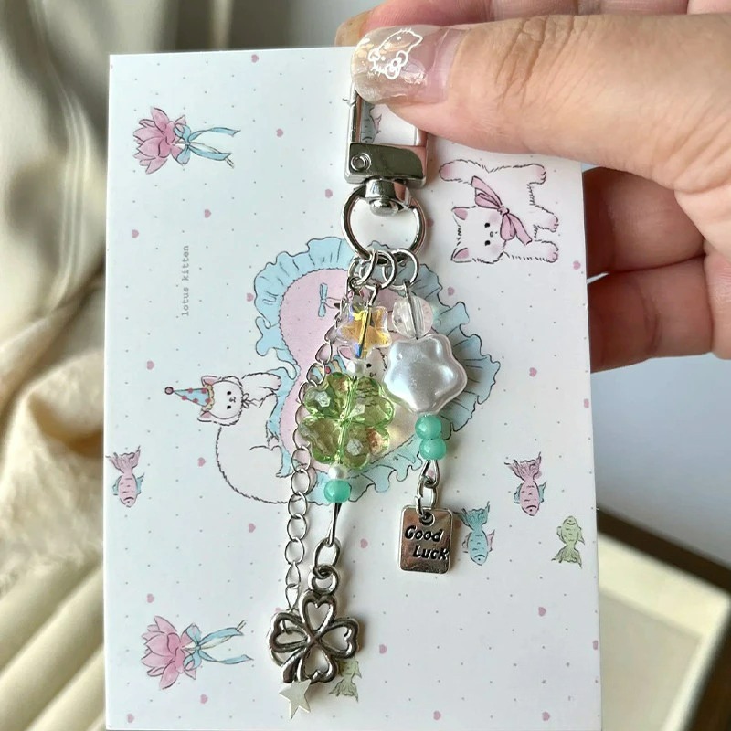 โชคดีสี่ใบโคลเวอร์ห่วงโซ่โทรศัพท์ลูกปัดเชือกเส้นเล็กกระเป๋ากล้องจี้ - รูปที่ 4