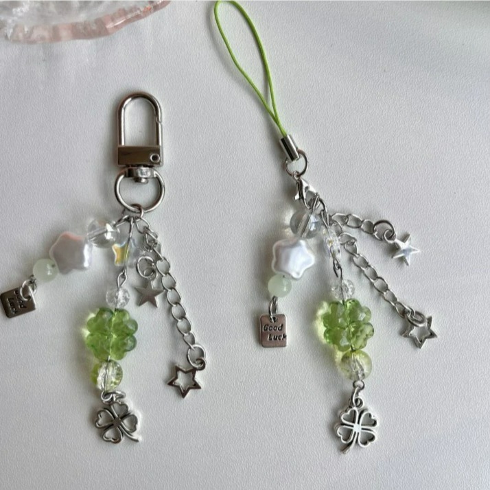 โชคดีสี่ใบโคลเวอร์ห่วงโซ่โทรศัพท์ลูกปัดเชือกเส้นเล็กกระเป๋ากล้องจี้ - รูปที่ 2