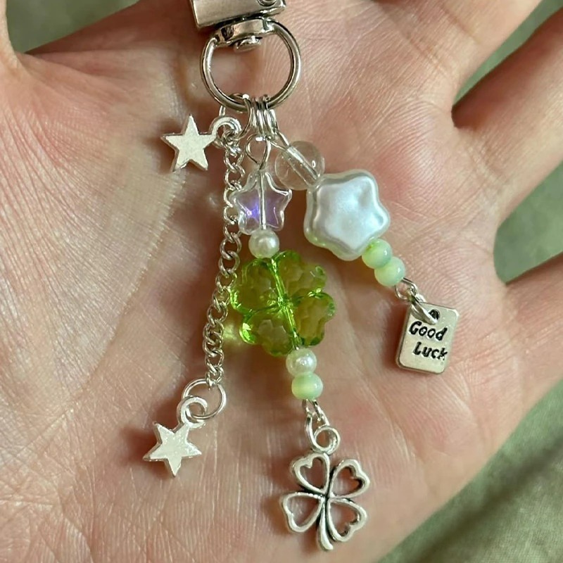 โชคดีสี่ใบโคลเวอร์ห่วงโซ่โทรศัพท์ลูกปัดเชือกเส้นเล็กกระเป๋ากล้องจี้ - รูปที่ 3