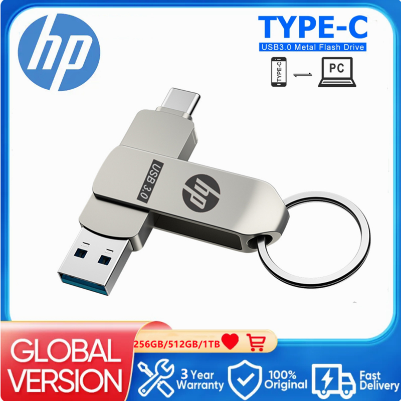 แฟลชไดรฟ์ USB HP OTG Type-C 512GB 1TB หน่วยความจํา 2TB OTG USB Stick รองรับกุญแจ iPhone15