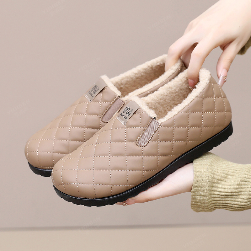 ฤดูใบไม้ร่วงฤดูหนาวซับขนแกะเพชรลายสก๊อตรองเท้าผู้หญิง Soft Sole Keeping Warm One-Pedal All-Match Cas