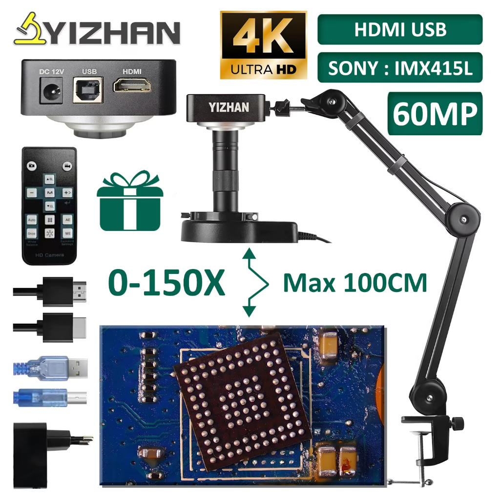 【 จัดส่ง2วัน 】YIZHAN กล้องจุลทรรศน์ดิจิทัล 4K 1080P 2160P HDMI USB TYPE-C 60FPS Sony IMX415 ชิป กล้องจุลทรรศน์วิดีโอดิจิตอลตาเดียว สำหรับการซ่อมโทรศัพท์มือถือ กล้องจุลทรรศน์ดิจิทัลอิเล็กทรอนิกส์