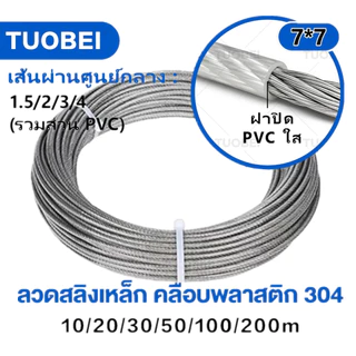 ลวดสลิงหุ้มพลาสติก PVC สลิงหุ้มพีวีซี ลวดสลิงหุ้มpvc ลวดเหล็กเคลือบพลาสติกใสราวตากผ้าเชือกกลางแจ้งสแตนเลสห Ø 1.5-3 mm x ยาว 10m/ 20m/ 30m