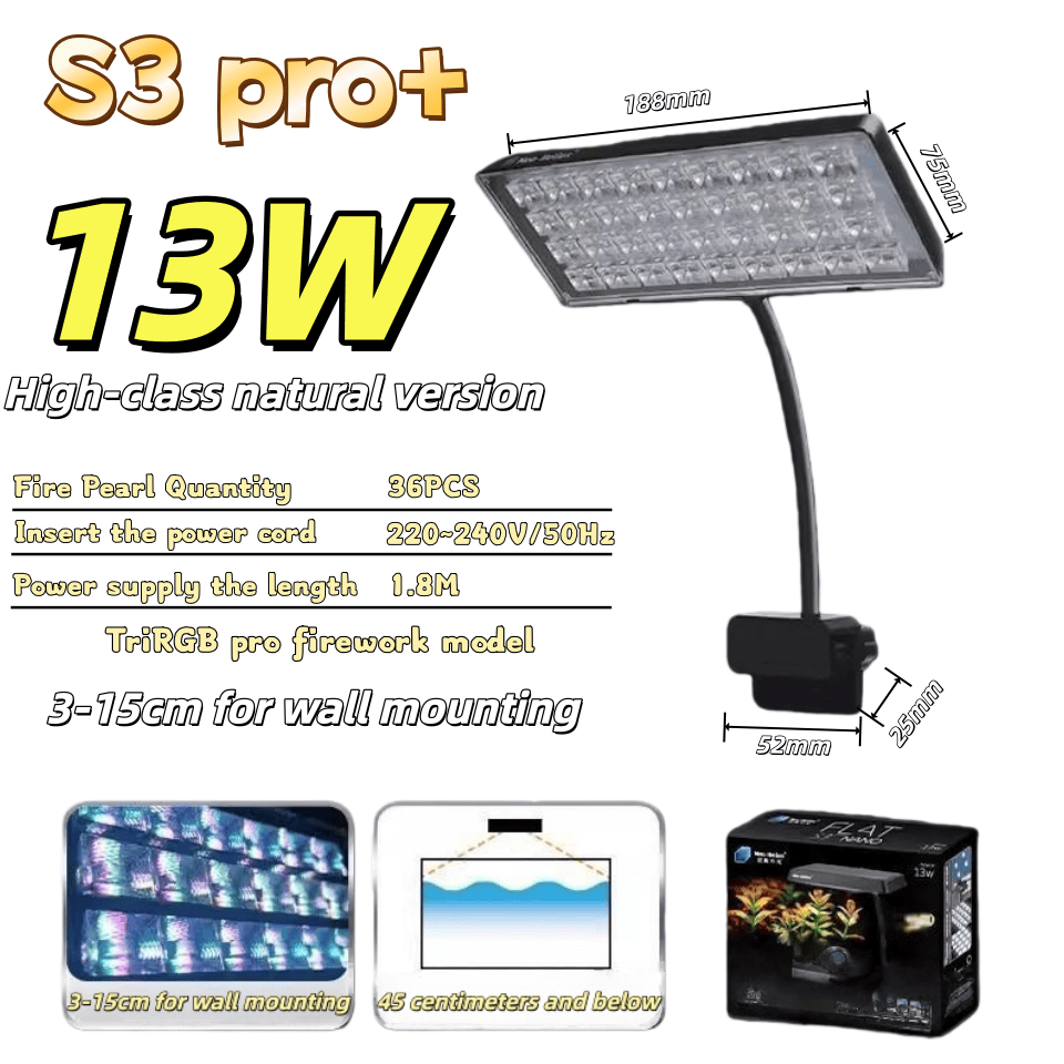 อัพเกรด 13W พืชน้ํา RGB PRO สี-Enhancing พืชถังปลา S3 เต็มสเปกตรัม LED พืชน้ําแสงถังขนาดเล็กภูมิทัศน์คลิปแสง