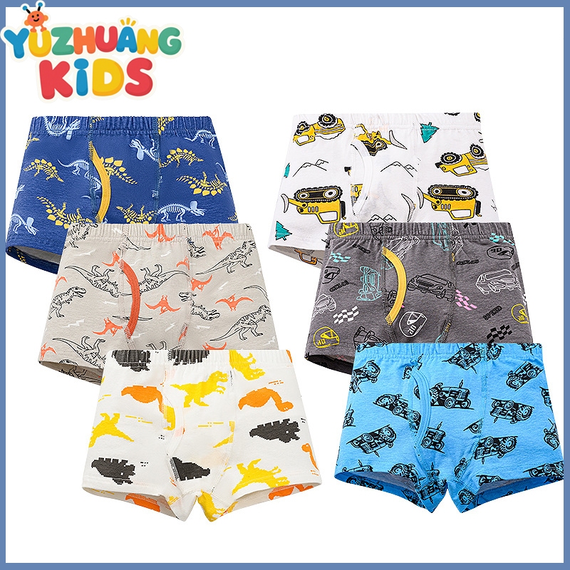 จัดส่งกทม.3-12 ชุดชั้นในผ้าฝ้ายสําหรับเด็กผู้ชาย 6 ชิ้นการ์ตูนกางเกงบ็อกเซอร์ที่สะดวกสบาย