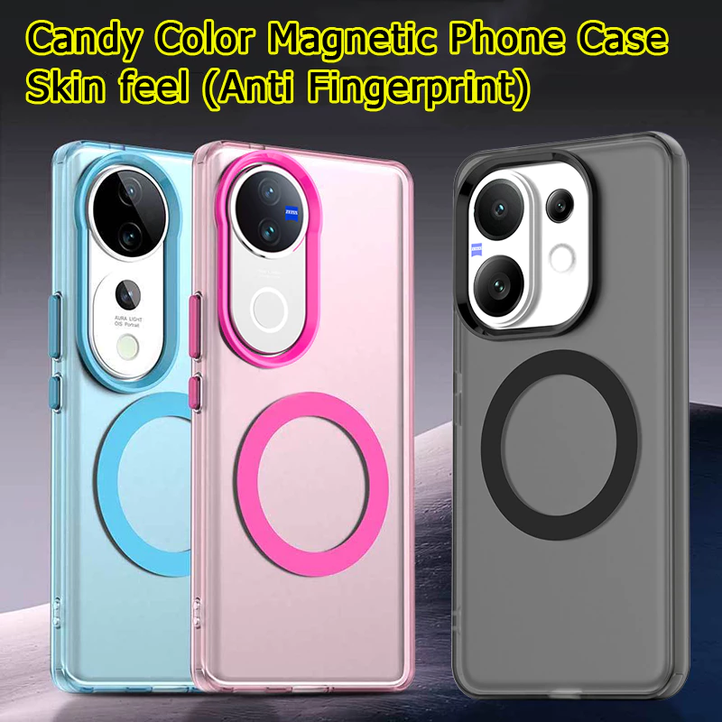 เคส Vivo V60 V50 V40 V50 Lite 5G เคส Vivo V40 Pro เคสกันกระแทกโปร่งแสงสีลูกกวาดพร้อมการชาร์จไร้สายแม่เหล็กกรอบ TPU ฝาหลังพลาสติก