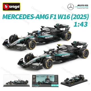 Bburago 1:43 Mercedes AMG 2025 W16 E Performance F1 สูตรรถ Die Cast ยานพาหนะสะสมของเล่นแข่งรถกล่องอะคริลิค