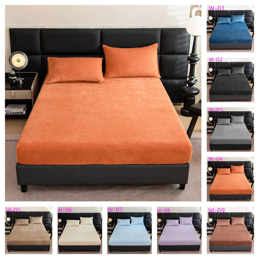 สีทึบกํามะหยี่ติดตั้งผ้าปูที่นอนติดตั้งเดี่ยวราชินีขนาดคิงไซส์สีบริสุทธิ์สักหลา3/4ฟุต 5ฟุต 6ฟุต สีสวยไม่หลุดดผ้าปูที่นอนผ้าปูที่นอนกํามะหยี่สักหลาด