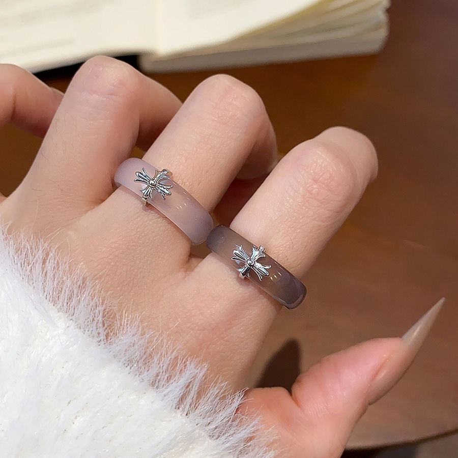[Jewbeauty]ชุดแหวนโปร่งแสงหลากหลายสไตล์ สีม่วงและเทาเข้ม พร้อมลายกรอบไข่มุก เพอร์เฟคเครื่องประดับประจำวันสำหรับผู้หญิง