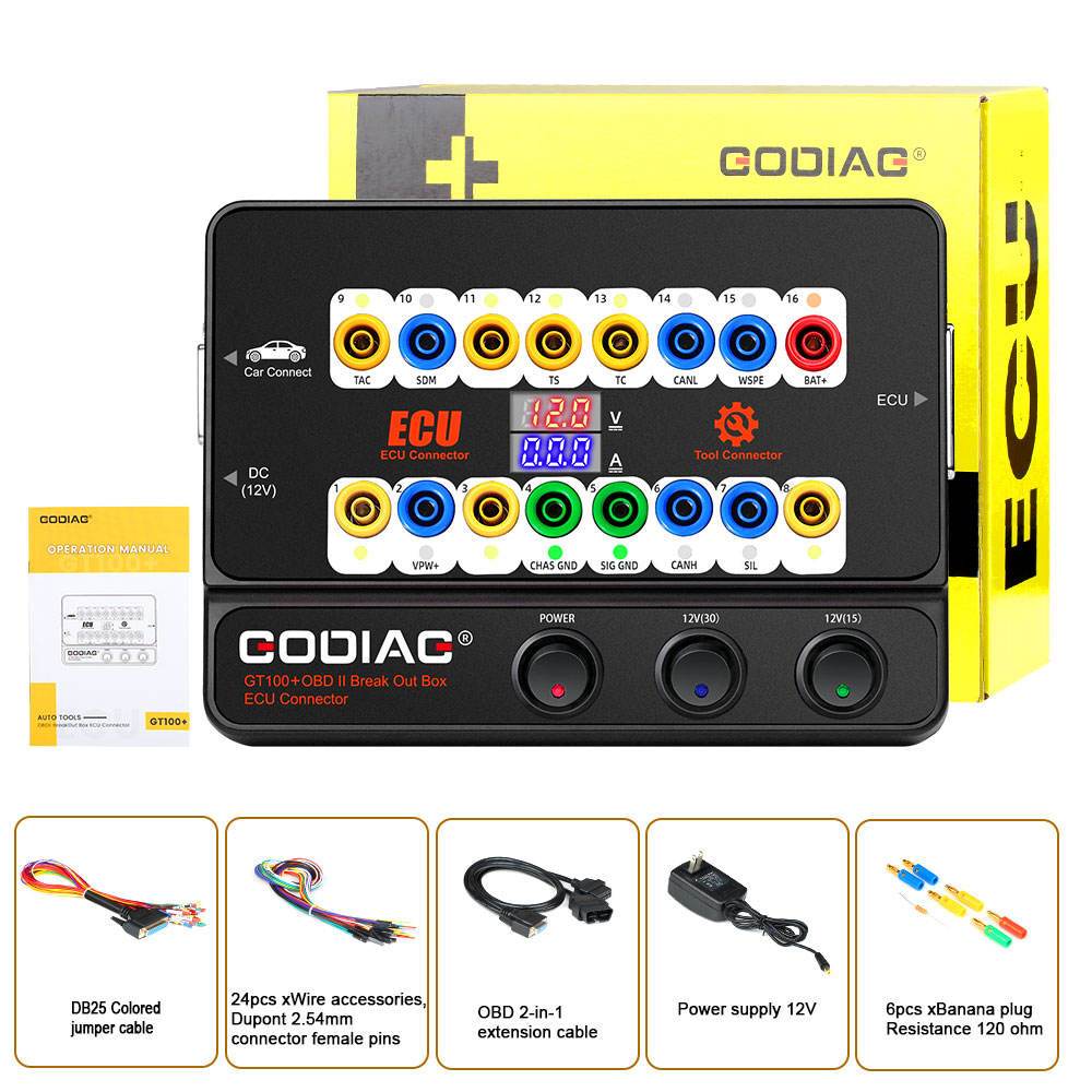 GODIAG GT100+ GT100 Pro กล่องฝ่าวงล้อม OBDII เพิ่มจอแสดงผลกระแสไฟอิเล็กทรอนิกส์และ CANBUS Protocol G