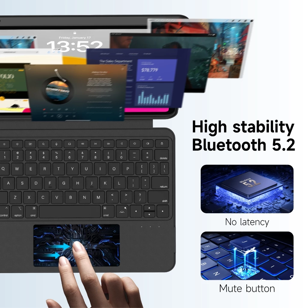 คีย์บอร์ดบลูทูธทัชแพดมีไฟสำหรับ iPad Pro 11 Air 4/5/6/7 Gen 10/11 A16 thumbnail 6