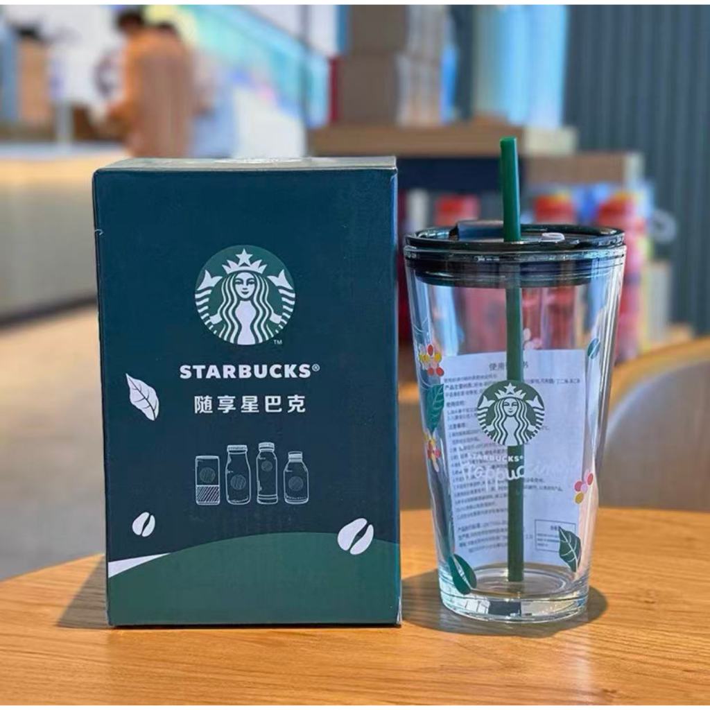 ★อินคัพ ★★Starbucks Starbucks K Enjoy Desktop Classic Straw Cup แก้วฟางถ้วย ถ้วยแก้ว สินค้าใหม่ 450ML★★Starbucks 星巴K随享桌面经典吸管杯玻璃吸管杯玻璃杯新品 450ML